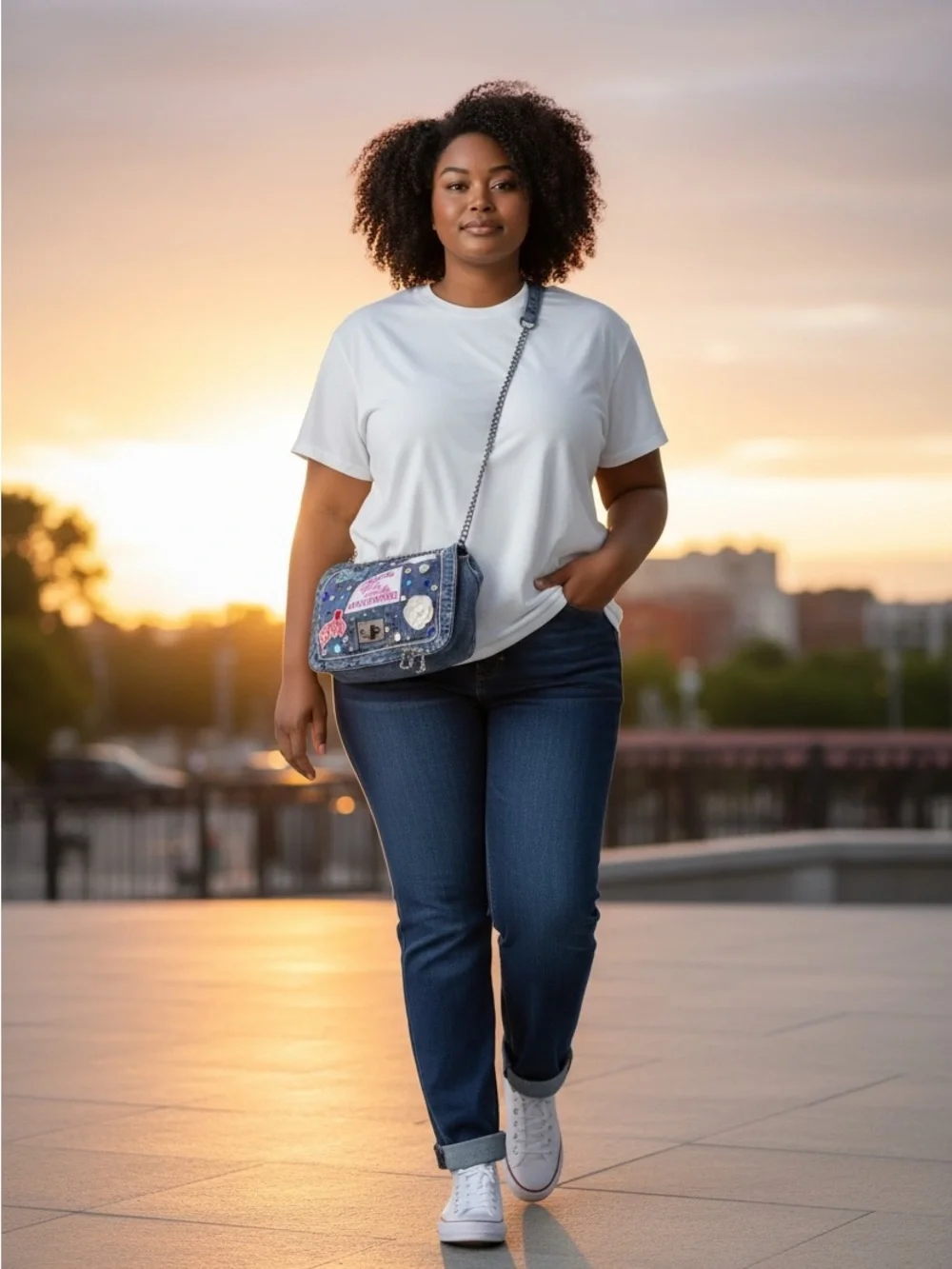 Denim Patch Embellished Crossbody Bag - Blue - Picture 5 of 6